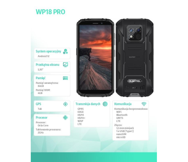 OUKITEL WP18 Pro 4/64GB 12500mAh czarny - 1110474 - zdjęcie 8